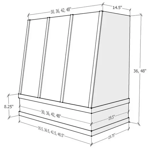 Technical cabinet blueprint with dimensions and multi-door configuration specifications