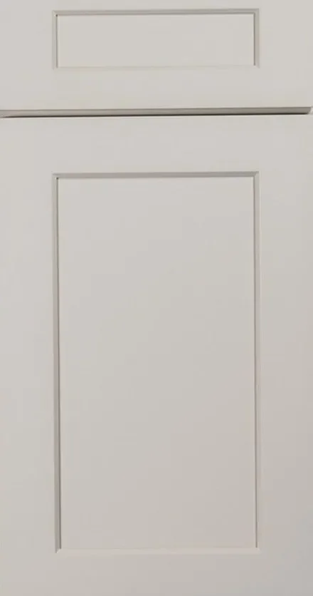 Two flat-panel cabinet doors with gray aluminum edge banding and recessed frames
