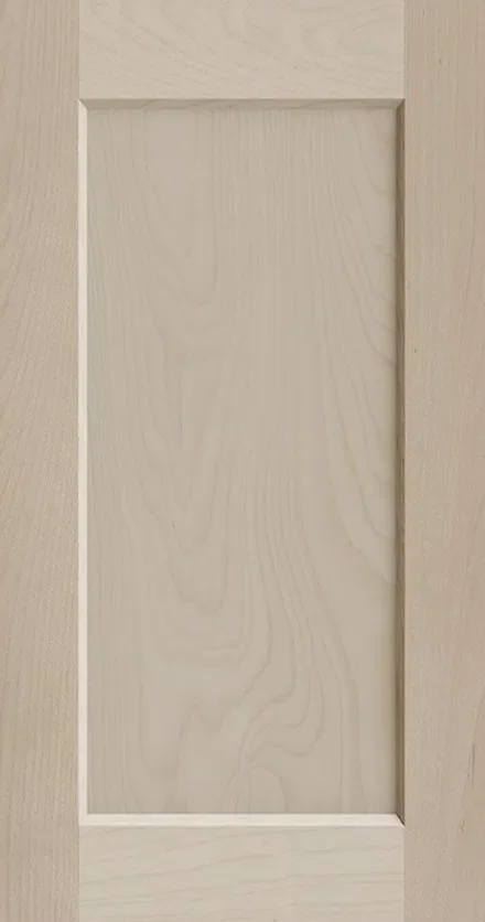 Unfinished wood cabinet door with recessed panel and solid frame joinery