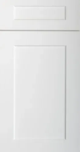 White shaker cabinet doors with recessed panels and clean frame construction