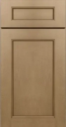 Raised panel cabinet door with recessed frame profile in natural wood finish