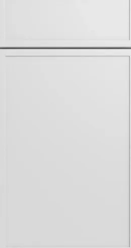 Dove white flat-panel cabinet doors with integrated hardware and clean edge details