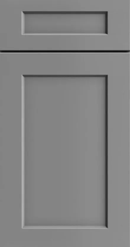 Grey shaker cabinet doors with recessed panels and contrasting frame detailing
