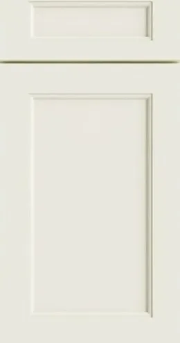 Two white frame-and-panel cabinet doors with recessed center panels and metal hardware detail