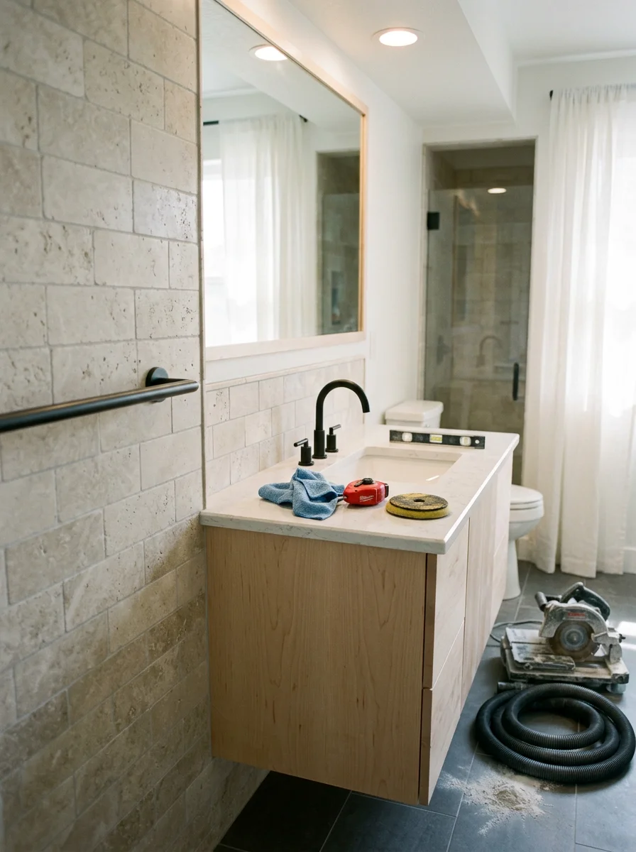 Countertop fabrication and installation in a Garden City, Idaho bathroom