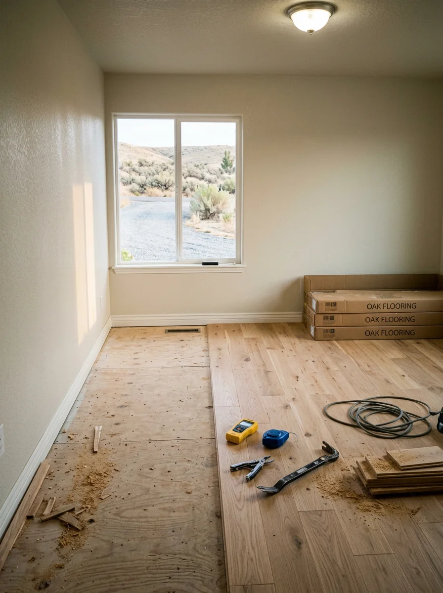 Installed flooring and subfloor work in a Kuna, Idaho residence