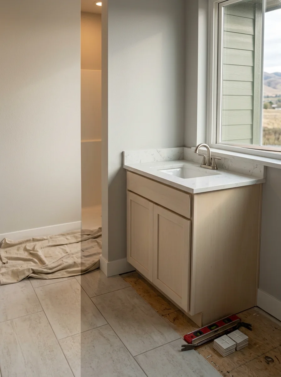 Bathroom countertop and flooring installation in a Star, Idaho residence