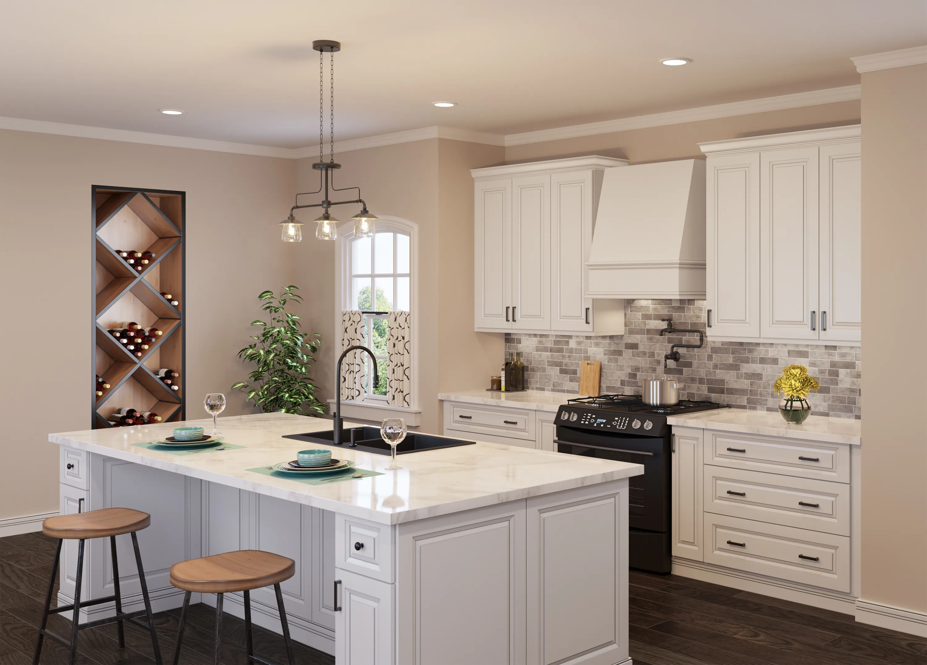 Kitchen Cabinet with a solid surface countertop.